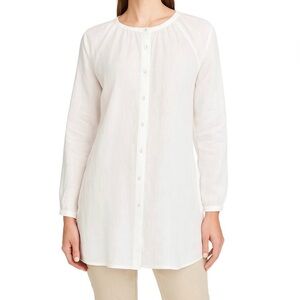 Eileen Fisher 100% Irish Linen Mandarin Collar Button Down Tunic